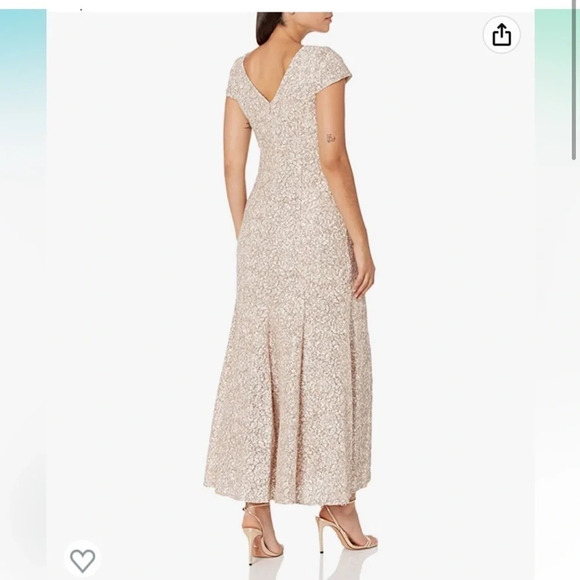 Alex Evenings Women's Long V-Neck Stretch
Sequin Corded Lace Cap Sleeve Dress - Picture 2 of 8